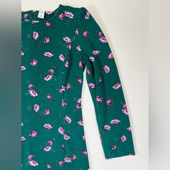 OLD NAVY Long Sleeve Ponte Knit Shirred Sleeve Sheath Dress Green Floral Fall XS - Picture 4 of 12